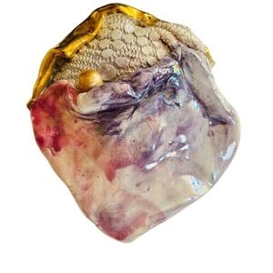 VTG Estate Lacombe pendant necklace Ceramic 24k gold plated pink pastel large